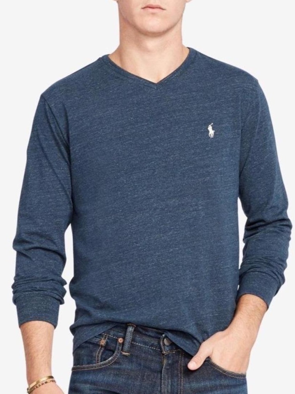 Polo Ralph Lauren V-Neck Navy Long Sleeve Tee Mens xl